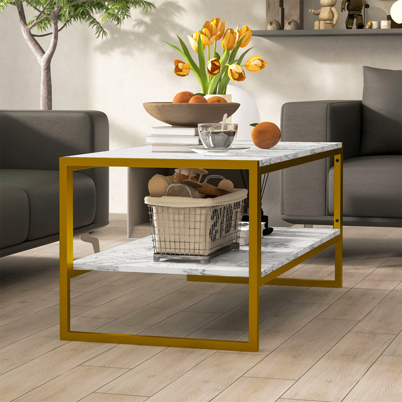 Clida Coffee Table with Storage, White, Gold