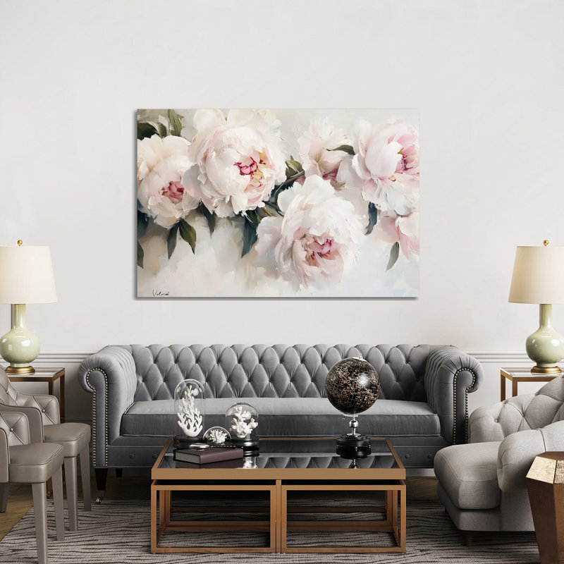 Pivoines blanches - reproduction d'art murale encadrée, H 40 po x l 60 po, Toile tendue, Ne s’applique pas