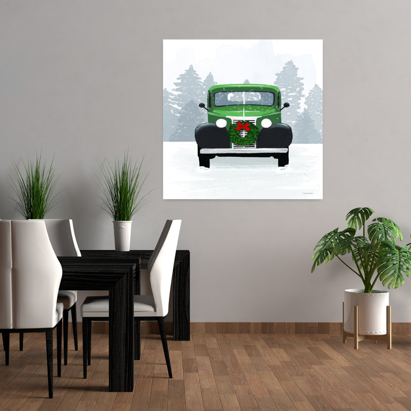 Art rétro de paysage de voiture rétro vintage de Noël, H 36 po x l 36 po