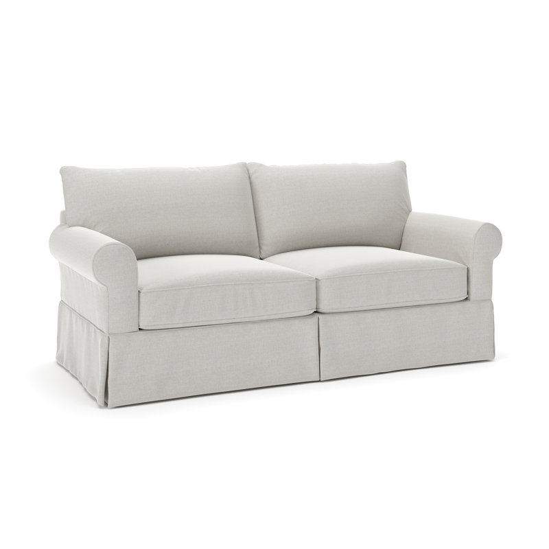 Canapé à accoudoirs roulés avec coussins réversibles de 84 po Amari, Tissage natté ivoire Drusky Sustain®