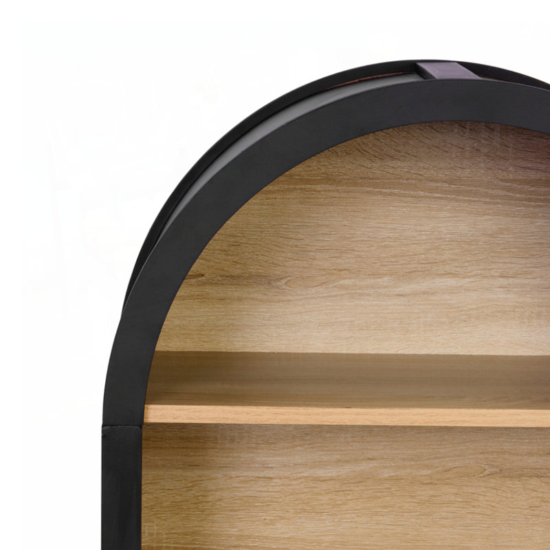 Élégante bibliothèque arquée avec fabrication en panneau de fibres à densité moyenne robuste, idéale pour les décors modernes et rétro, elle assure stabilité et polyvalence.