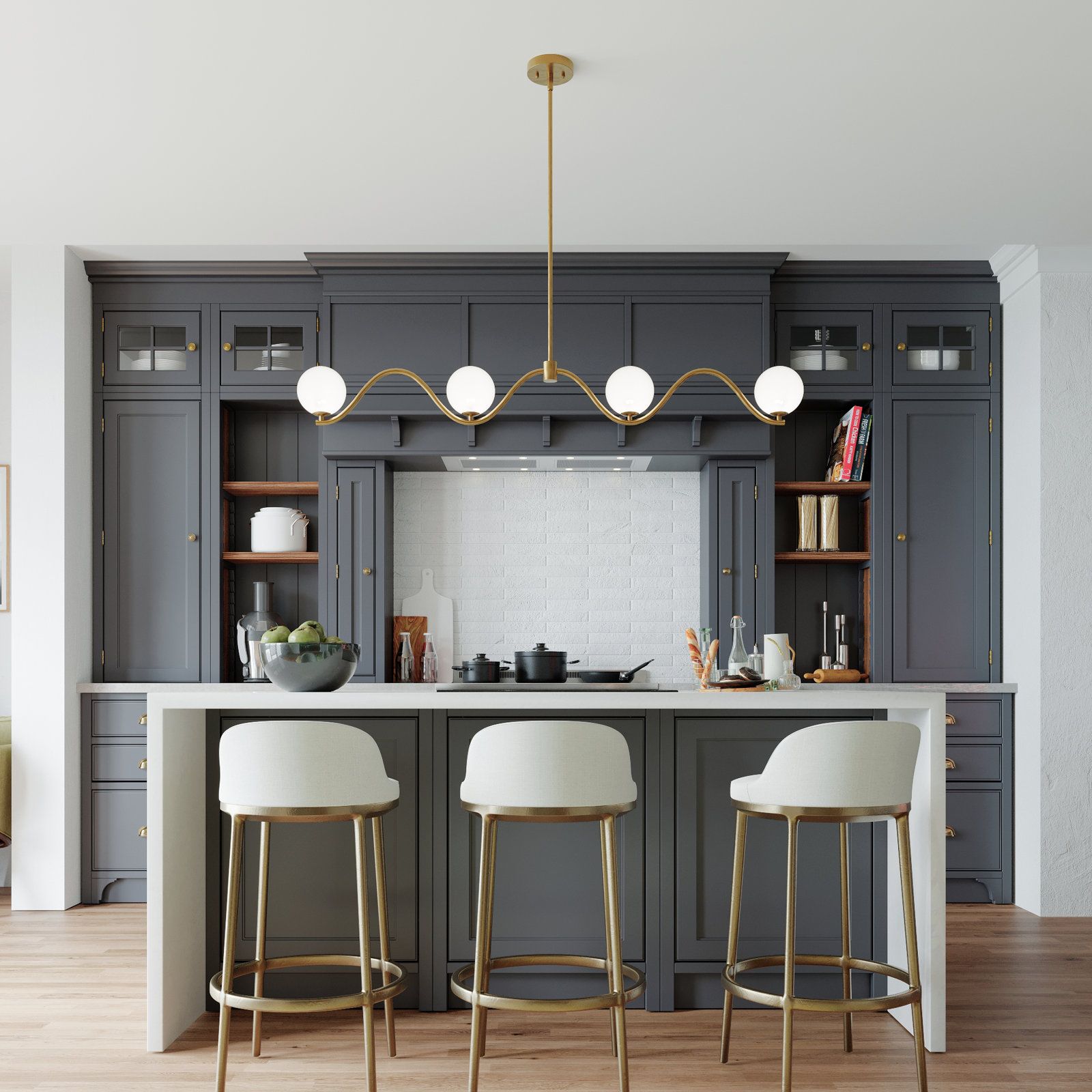 Banff Dimmable Chandelier, 4, 6.75" H x 53.50" W x 5.10" D