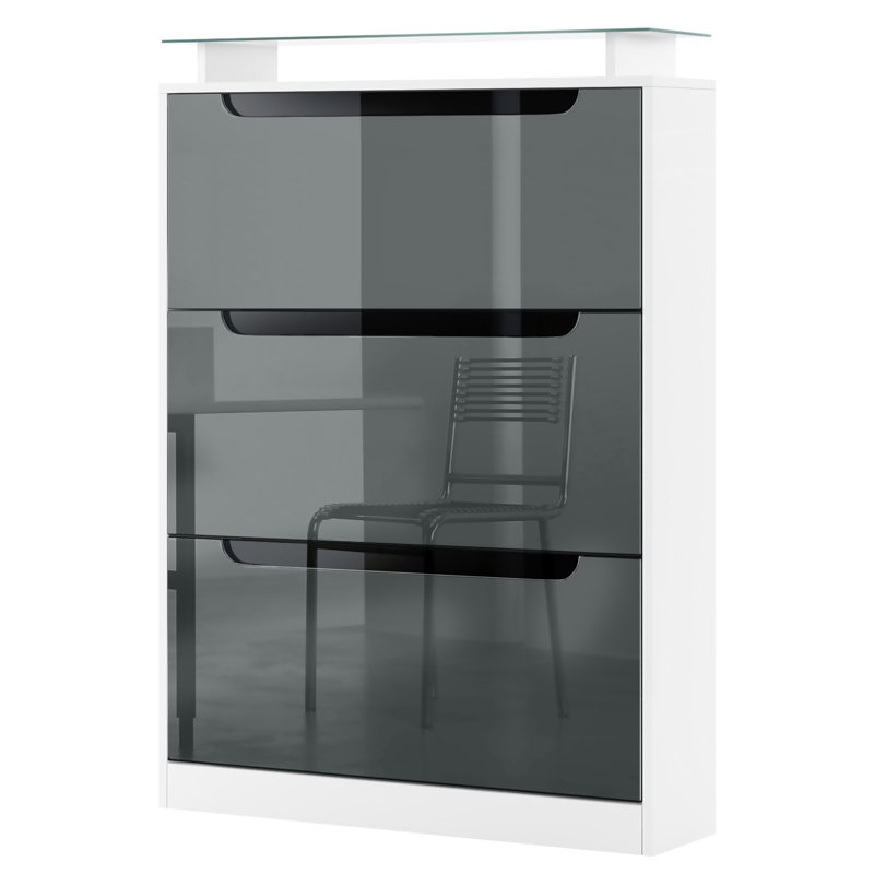 Aceto 24 Pair Shoe Storage Cabinet, Front: Grey/Black