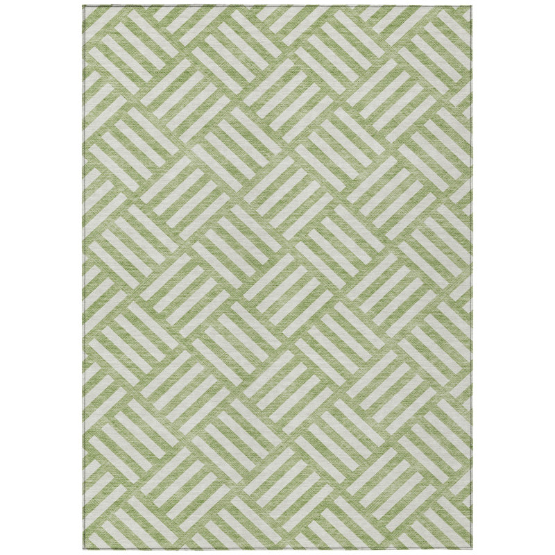 Tapis intérieur / extérieur géométrique lavable 9 pi x 12 pi vert et ivoire artichaut