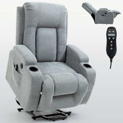 Infinite Position Single Motor Up To 350 LBS Power Lift Recliner Chair For Elderly, Heavy Duty Motion Mechanism With 8-Point Vibration Massage And Lumbar Heating, USB Charging Port, Cup Holders