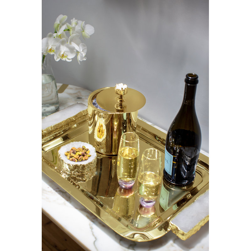 Gold Circular Brass Ice Bucket with Crystal Lid