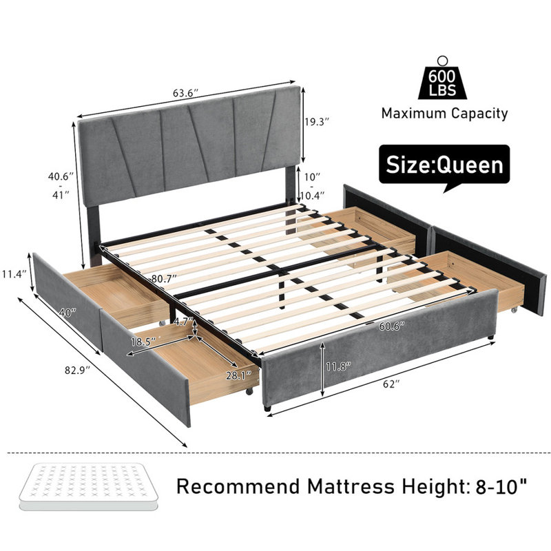 Chilhowie Solid Wood Slat Bed, Gray, Queen