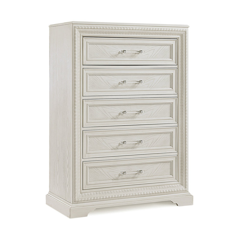 Magnifique meuble de chambre de style transitionnel à 5 tiroirs avec commode 5 tiroirs blanc