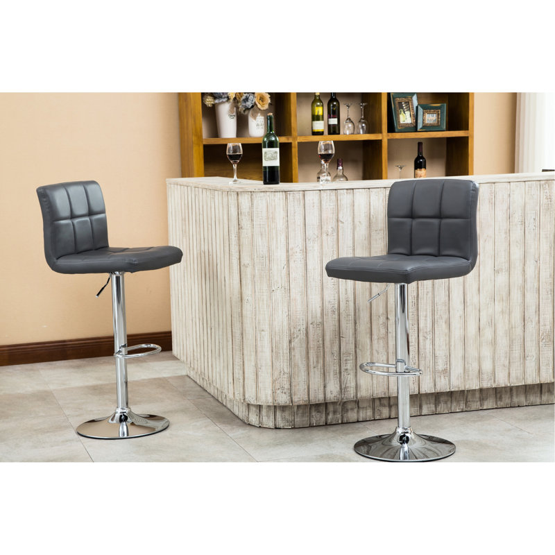 De 2 tabourets de bar réglables en similicuir gris avec base chromée et pivotant à 360 degrés 2 pièces hydraulique - siège, base, rotation, hauteur, mousse