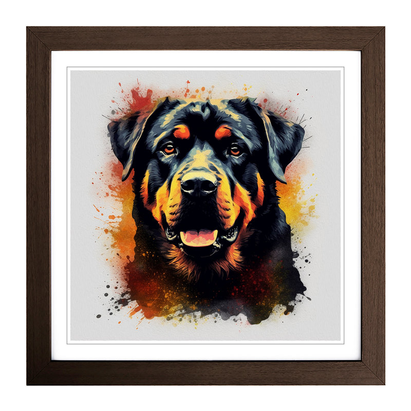 Rottweiler Grunge No.1 - Single Picture Frame Print on Wood, Walnut