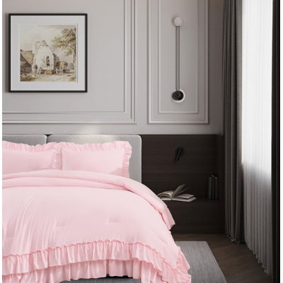 Bed Comforter Set 3 Pieces, 1 Ruffle Comforter 2 Pillowcases