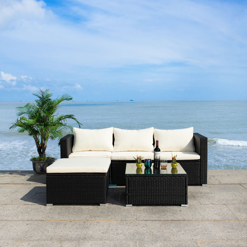 Oxley 3 - Person Patio Conversation Set with Cushions, Black Frame/Beige Cushion