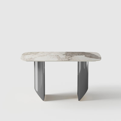 Dashona White Rectangular Sintered Stone Dining Table with Double Pedestals