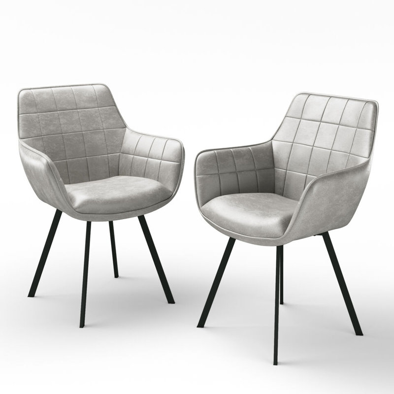 Metal Dining Chairs in Hide Leather, Light Grey