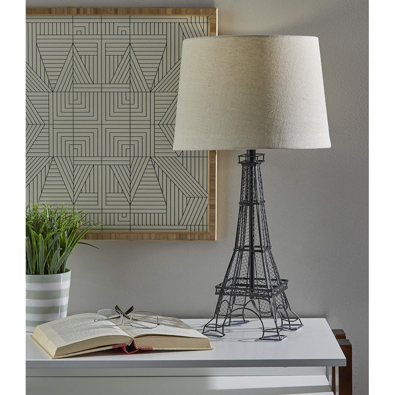 Eiffel Tower Desk Lamp, White Fabric Lampshade, 3D Relief Design