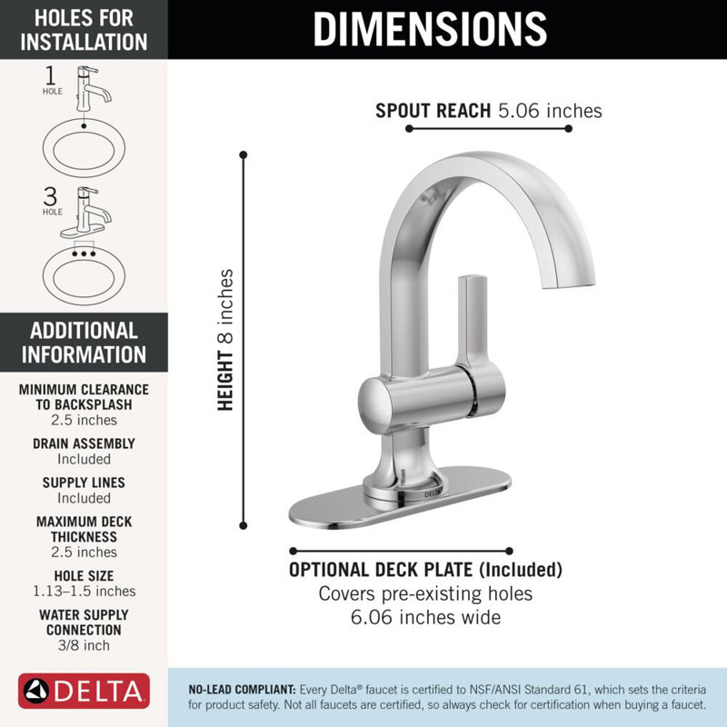Robinet de salle de bain Albion, Chrome chrome