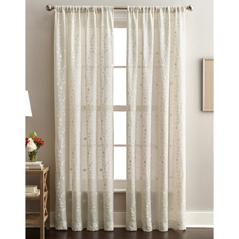 Lynette Floral Embroidered Curtain Single Panel, 50" W x 84" L, Beige