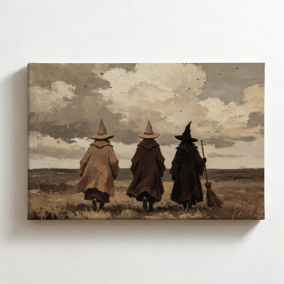 Trois sorcières marchant dans un champ, peinture à l'huile impressionniste sur toile, décoration murale d'automne gothique pour salon ou chambre, 40 x 60 cm