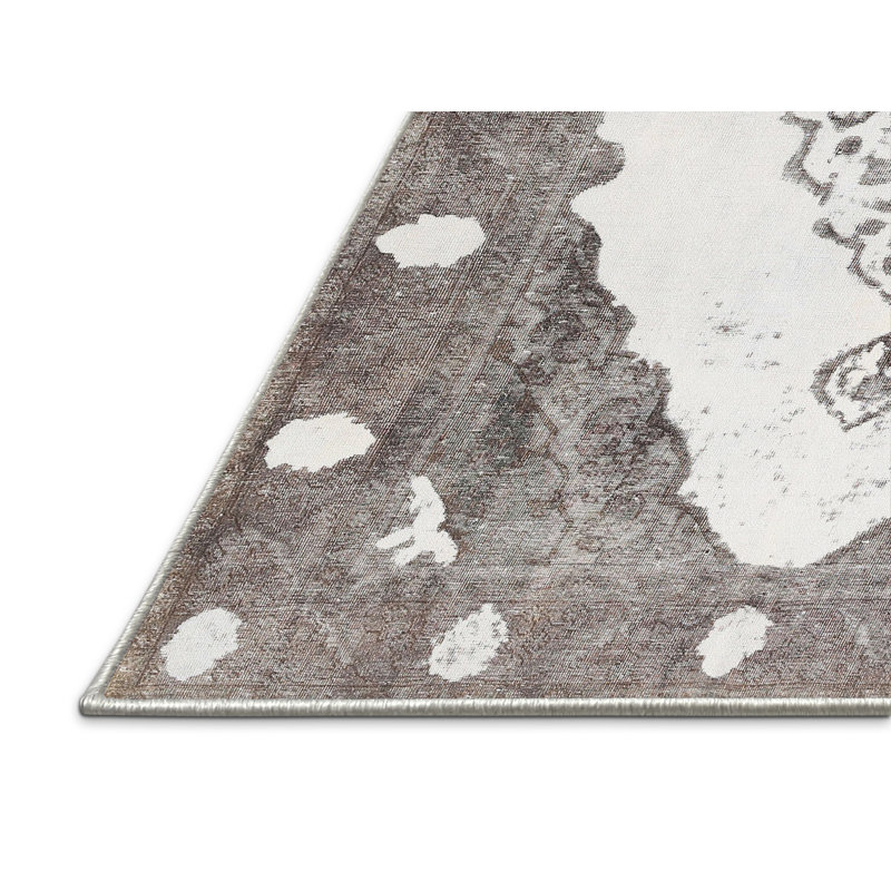 Tapis contemporain gris / blanc, Rectangle 2 pi x 5 pi