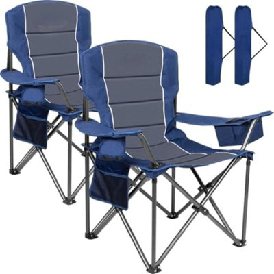 Chaises de camping surdimensionnées, ultra-résistantes (supportant jusqu'à 227 kg), dossier et accoudoirs rembourrés, sac isotherme avec porte-gobelet, chaises pliantes pliables pour l'extérieur, la pêche et le jardin, bleues, ensemble de 2