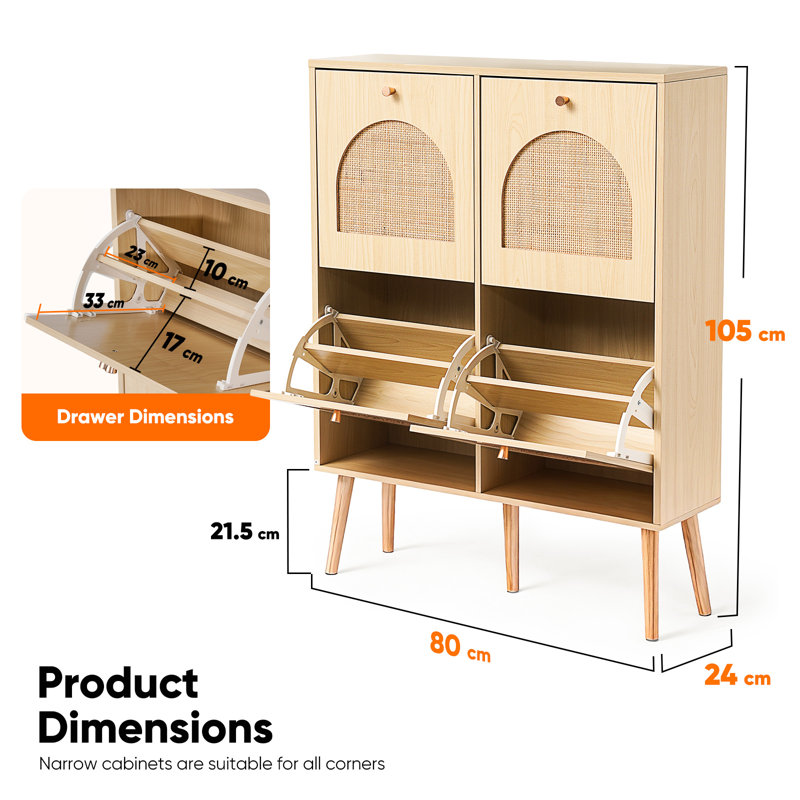 16 Pair Shoe Storage Cabinet, Medium Yellow Wood