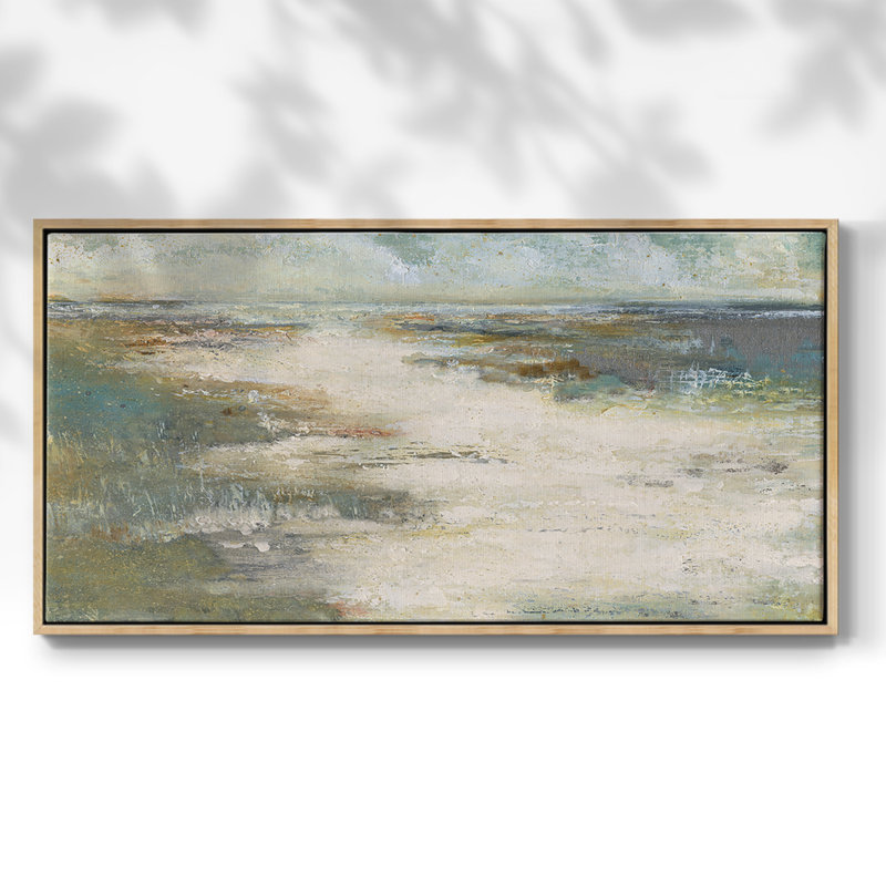 Misty Coast - Toile tendue avec châssis encadré - Prêt à être accroché, H 25 po x l 49 po, Naturel