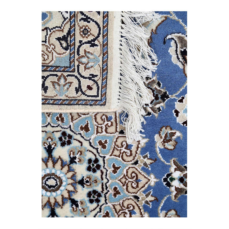 Tapis de couloir bleu clair en laine et soie noué à la main 2 pi x 6 pi 5 po