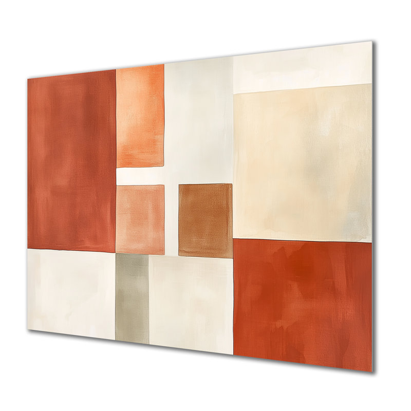Minimal Blocks In Earth Tones - Art minimaliste abstrait, impression sur métal moderne, L 20 po x H 12 po