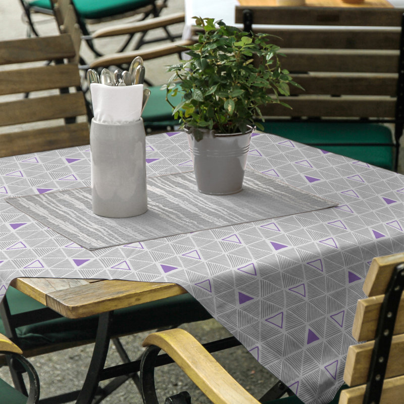 Classic Hand Drawn Triangles Tablecloth, Gray/Purple