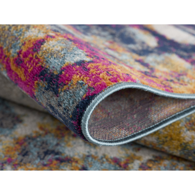 2' X 5' Blue Abstract Dhurrie Area Rug