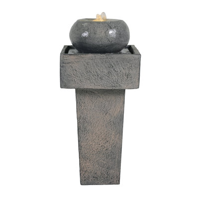 25.59"H Minimalist Concrete Column Fountain–LED-Lit Modern Outdoor Oasis, Sturdy Landscape Feature For Patio, Porch