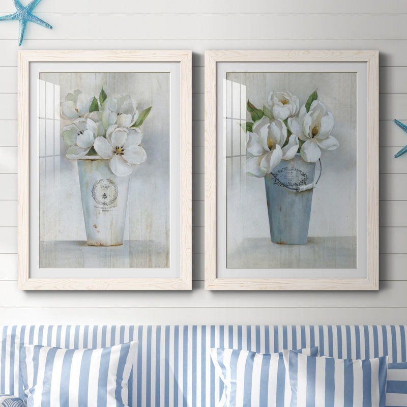 Fleuriste Francais I - ensemble de 2 reproductions d'art, H 31,5 po x l 47 po x P 1,5 po, Papier encadré blanc, Blanc
