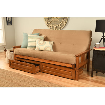 La base de futon pleine grandeur Stratford comprend des tiroirs de rangement et un matelas