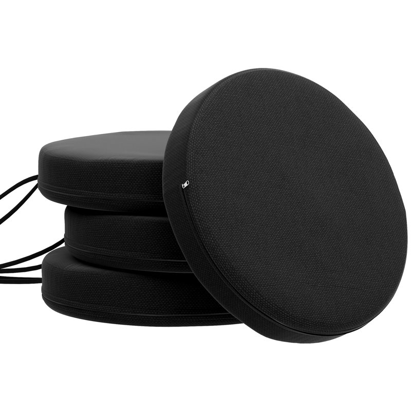 Outdoor Chair Cushions Set of 4 with Machine Washable Cover, Thick Round Seat Cushions for Patio Furniture with Ties, Chair Pads for Dining Chairs Bistro Chairs, 15" x 15" x 3"