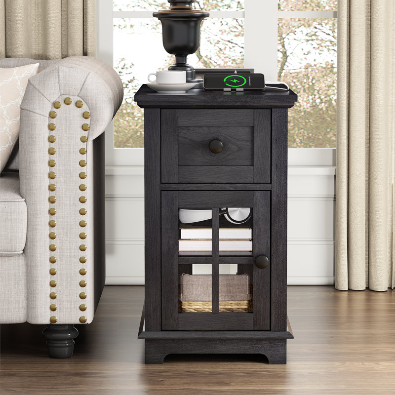 Ensemble de tables de bout avec plateau et rangement Antrea, Noir, 1