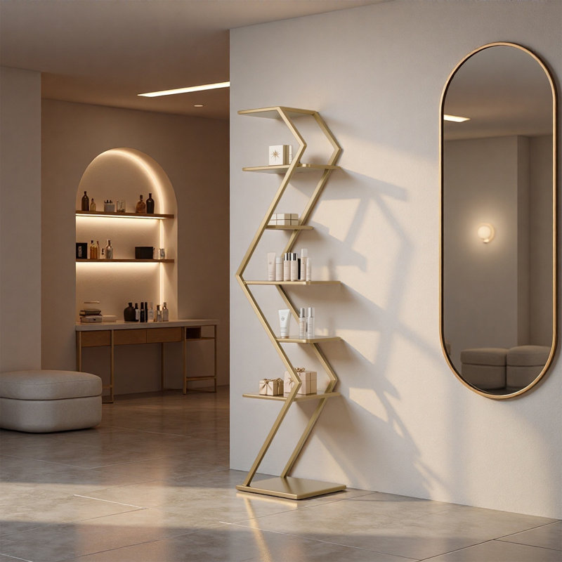 Gold Z Shape Display Shelf, 64.96"H x 15.75"W x 11.81"D