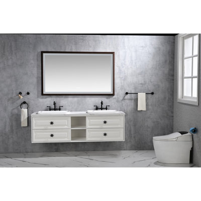 Miroir de salle de bain mural 60 po x 36 po à fixation murale en aluminium, brouillard, 3 lumières de couleur, mémoire, miroir de réglage continu de la luminosité pour la salle de bain, températures, contrôle, salle de bain idéale