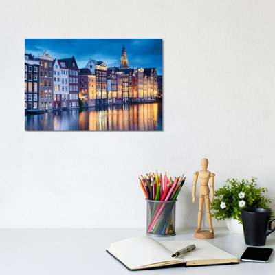 Amsterdam Old City at Night with the Oude Church, the Netherlands 1 Piece Wrapped Canvas Wall Art