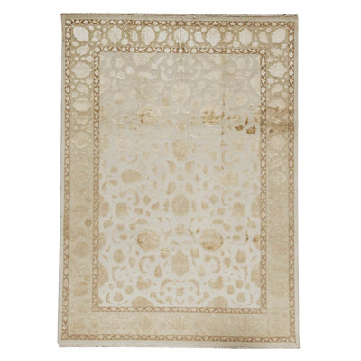 Tapis gris / taupe / ivoire noué à la main de haute qualité