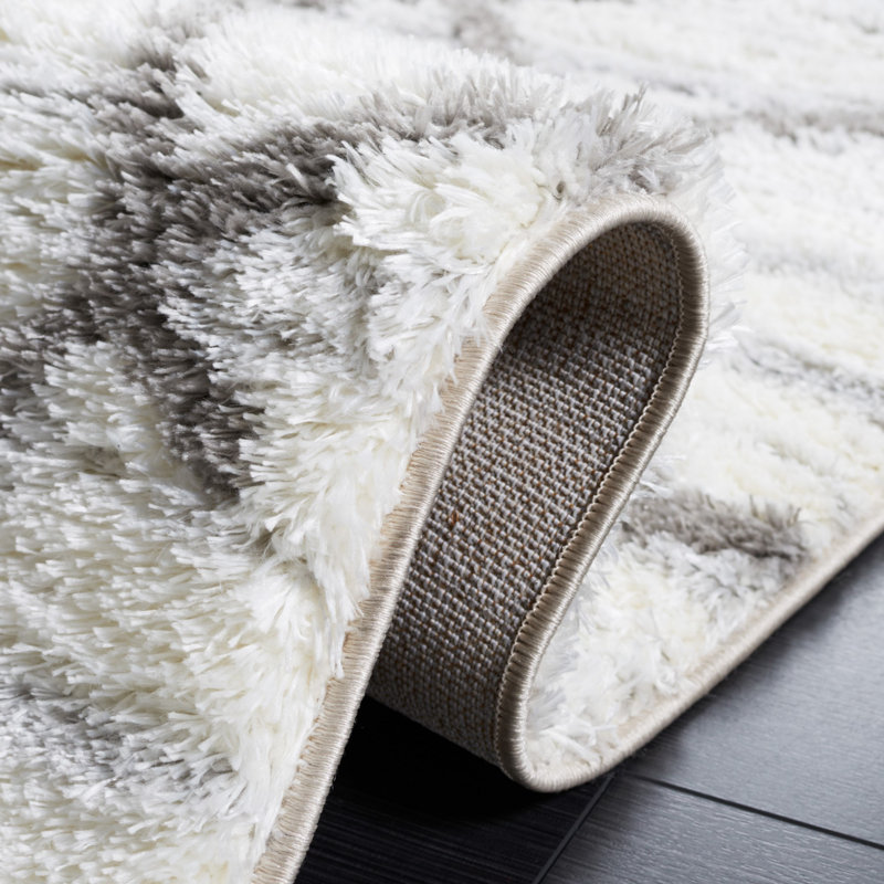 Tahoe Gray and White Geometric Shag Area Rug