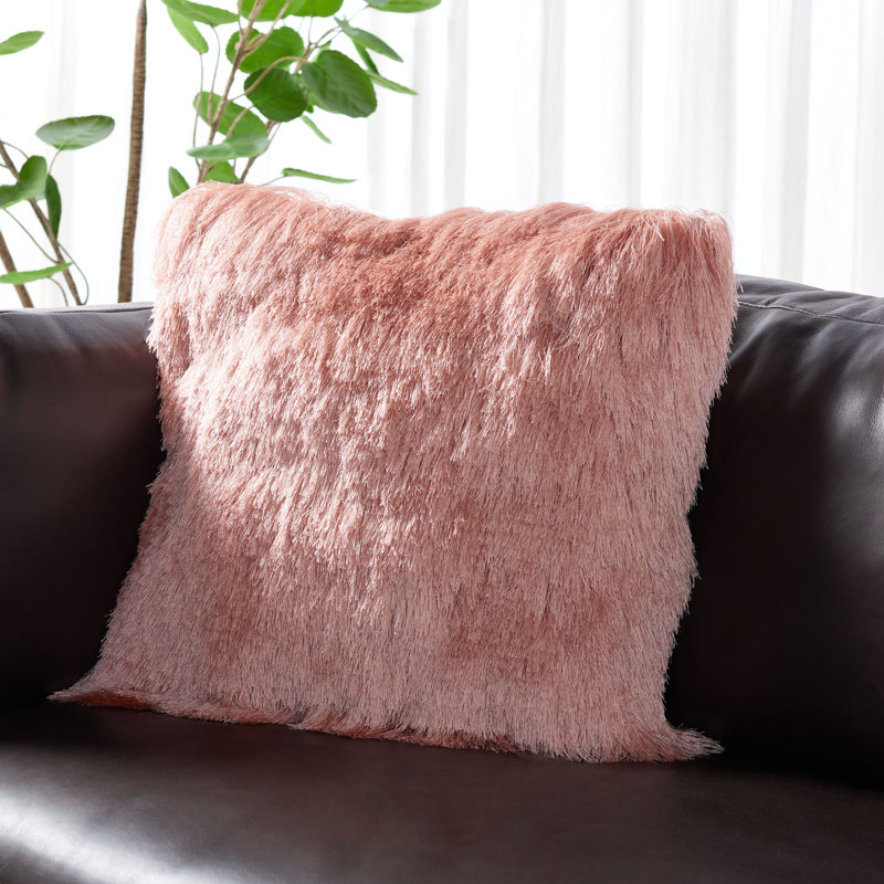 Ivory Faux Fur 20'' Square Shag Pillow