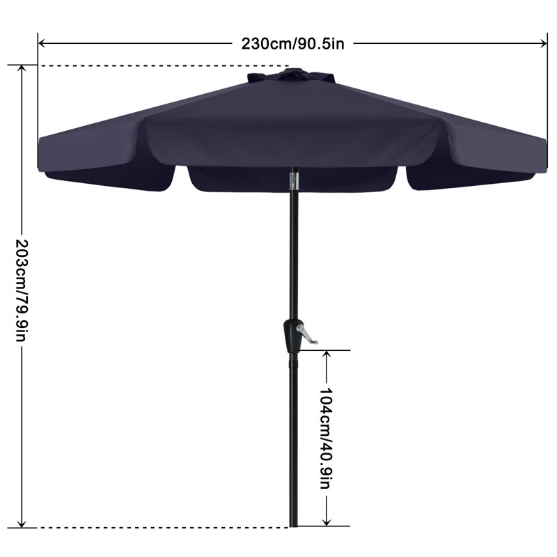 Parasol de marché 9 pi Hobert, H 79,9 po x l 90,5 po x P 90,5 po, Bleu marine