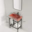 Meuble-lavabo 24 po avec lavabo en céramique, ensemble de lavabo console sur pied, lavabo rectangulaire en céramique rouge lustré sans robinet, pieds en métal ouverts, tablettes de rangement, doré-738112635-738112516
