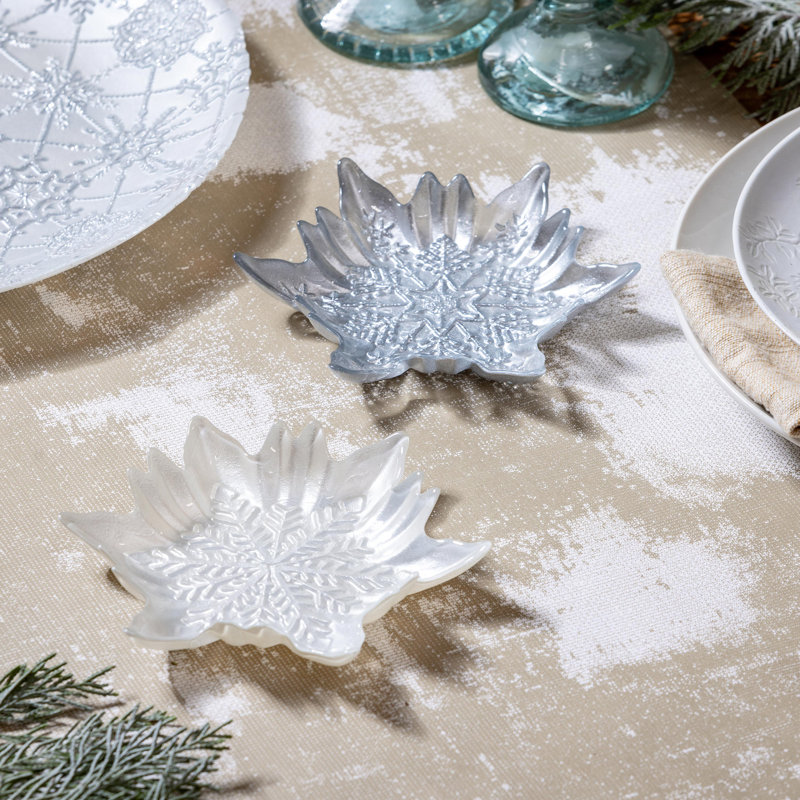 Plat en verre argenté en forme de flocon de neige, Argent argent