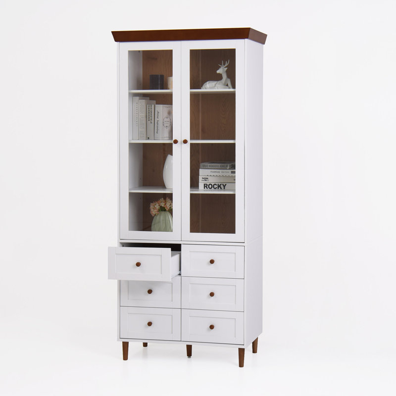 MDF Display Storage Cabinet, Kitchen Pantry Cabinets With Glass Doors And Adjustable Shelves,Freestanding Storage Cupboard For Kitchen, Living Room