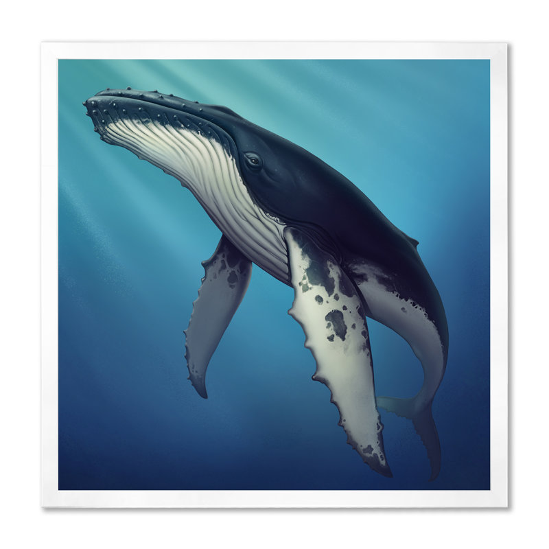 Baleine dans l'océan II - Peinture, Cadre photo blanc, H 30 po x l 30 po x P 1 po