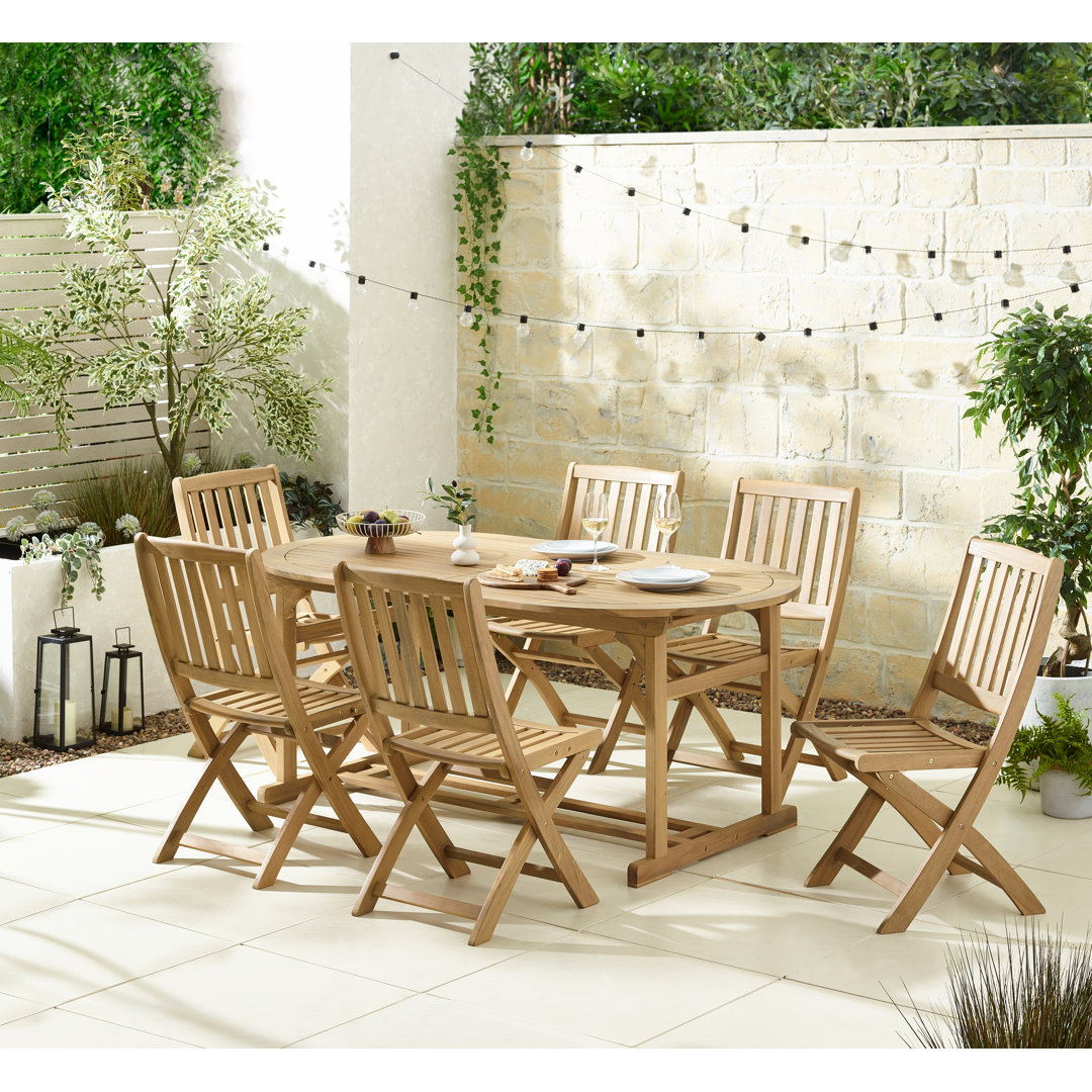 Asanta Wooden Extending Oval Garden Dining Table With Asanta Folding Dining Chairs