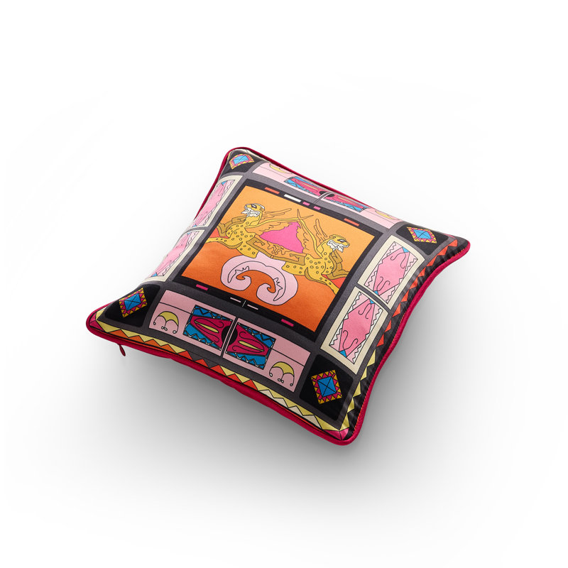Zeugma Mosaic Printed Silk Pillow, Bright Pink