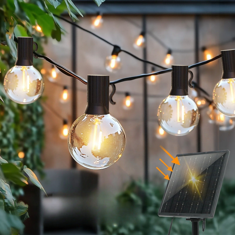 33ft Solar String Lights Outdoor Waterproof, 14 Soft Warm Bulbs, Auto On/Off