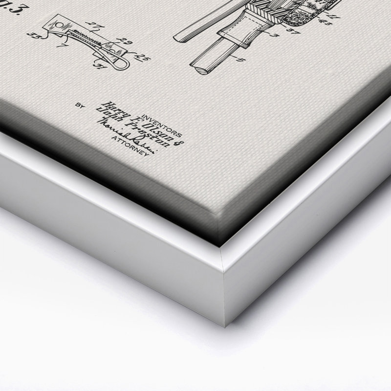 Microphone Blueprint No2, Canvas, 12"H x 16"W, White Framed